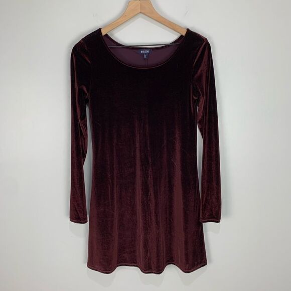 Tildon Burgundy Long Sleeve Velvet Dress S - Picture 1 of 5